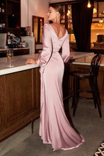Load image into Gallery viewer, Whimsical Dark Mauve Satin Wrap Long Sleeve Maxi Dress
