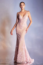 Load image into Gallery viewer, Layered Blush Lace Embroidered Deep V-Neck Mermaid Gown