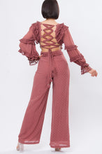 Load image into Gallery viewer, Swiss Dot Dusty Pink Deep V-Neck Long Sleeve Jumpsuit
