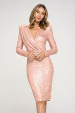 Load image into Gallery viewer, Crushed Multi-Color Pink Sequined Long Sleeve Midi Dress