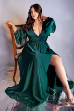 Load image into Gallery viewer, Plus Size Milan Burgundy Red Satin Long Sleeve Maxi Dress