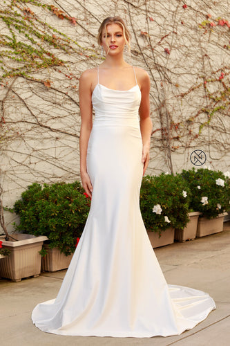 Beautiful Cowl Neck with Spaghetti Strap Bridal Dress