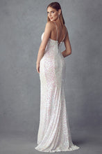 Load image into Gallery viewer, Beautiful Fitted Sequin White Evening Gown with Side Slit