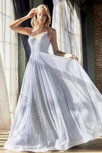 Sweetheart Neckline Blue Glitter Sleeveless Ball Gown