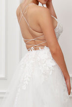 Load image into Gallery viewer, White Embroidered Lace and Beads Gown with Overskirt