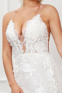 White Embroidered Lace and Beads Gown with Overskirt