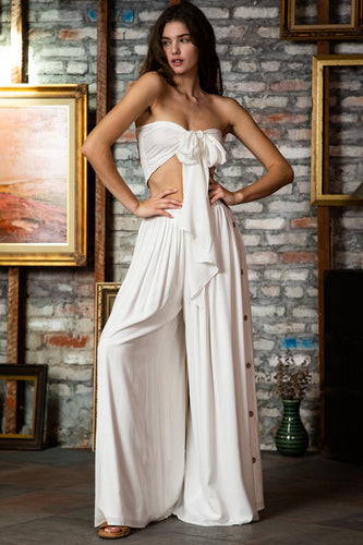 Bow Tie Bandeau White Wide Leg Jumpsuit