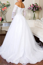 Load image into Gallery viewer, White Embroidered Mesh Sweetheart Long Sleeve Wedding Gown