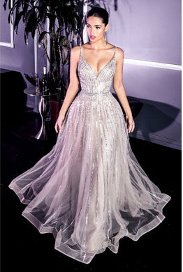 Modern Fairy Platinum Sequin A-Line Embellished Tulle Gown