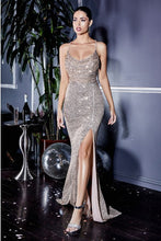 Load image into Gallery viewer, Draped Sequin Sleeveless Champagne Gold Backless Gown