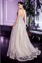 Load image into Gallery viewer, Glitter Platinum Double V-Neck A-Line Embellishment Tulle Gown