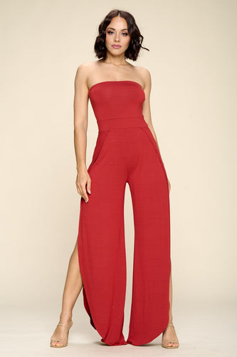 One Piece Off Shoulder Tube Top Wide Leg Pants Jumpsuit