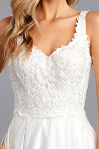 Embroidered White Sleeveless A-line Wedding Gown