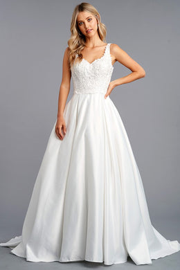 Embroidered White Sleeveless A-line Wedding Gown