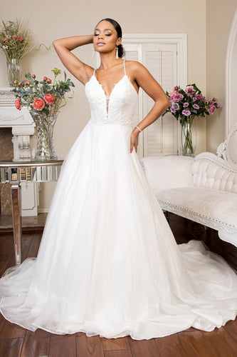 Embroidered Bodice Sweetheart Glitter Mesh Wedding Gown