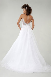 Purity Sheer Bodice V-Neck Wedding Dress with Tail