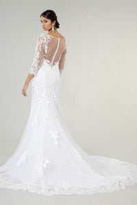 Crystal V-Neck Floral Embroidery Mesh Wedding Gown