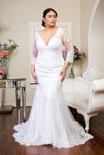 Load image into Gallery viewer, Crystal V-Neck Floral Embroidery Mesh Wedding Gown