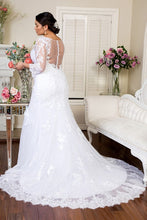 Load image into Gallery viewer, Crystal V-Neck Floral Embroidery Mesh Wedding Gown