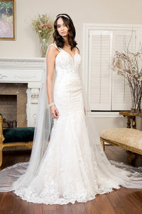 Embroidered Lace Mermaid Wedding Gown w/ Detachable Cape