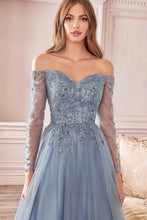 Load image into Gallery viewer, Siena Pink A-Line Off Shoulder Layered Beaded Tulle Gown