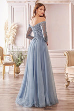 Load image into Gallery viewer, Siena Pink A-Line Off Shoulder Layered Beaded Tulle Gown