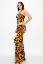 Load image into Gallery viewer, Leopard Strapless V Cut Bell Sleeve Jumpsuit