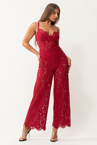 Sweetheart Lace Red Sleeveless Jumpsuit