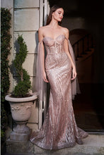 Load image into Gallery viewer, Elegant Rose Gold Off Shoulder Sleeveless Sequin Gown