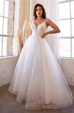 Chiffon Off White Deep V-Neck Layered Tulle Bridal Gown