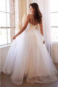 Chiffon Off White Deep V-Neck Layered Tulle Bridal Gown
