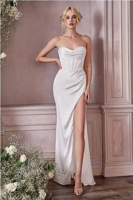 Grecian White Corset Style Side Slit Bridal Gown