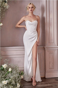 Grecian White Corset Style Side Slit Bridal Gown