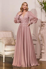 Load image into Gallery viewer, Chiffon Mauve Long Sleeves V Neck Formal Dress