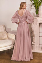 Load image into Gallery viewer, Chiffon Mauve Long Sleeves V Neck Formal Dress