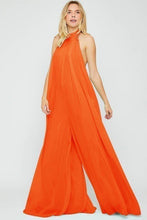 Load image into Gallery viewer, Halter Neck Orange Backless Loose Fit Chiffon Wide Leg Jumpsuit