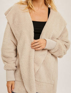 Plush Faux Fur Women's Hooded Jacket with Pocket