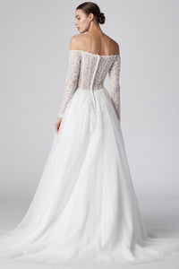Lace Off White Sweetheart Neck Off Shoulder Tulle Gown