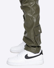 Load image into Gallery viewer, Men&#39;s Faux Leather Olive Green Snap Cargo Pocket Pants