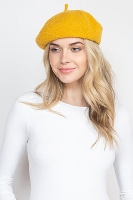 French Royalty Fleece Mustard Yellow Beret Hat