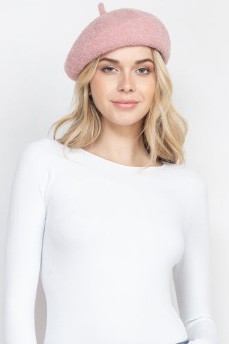 French Royalty Fleece Pink Beret Hat