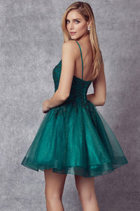 Bonita Green Babydoll Glitter Short Homecoming Dress