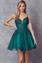 Load image into Gallery viewer, Bonita Green Babydoll Glitter Short Homecoming Dress