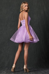 Bonita Lilac Babydoll Glitter Short Homecoming Dress