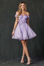 Load image into Gallery viewer, Lilac Floral Applique Glitter Mesh Short Dress