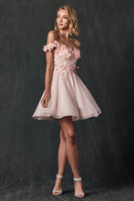 Load image into Gallery viewer, Homecoming Blush Floral Applique Glitter Mesh Short Dress