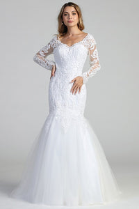 Ashton White Long Sleeve Lace Mermaid Wedding Dress
