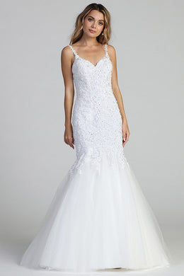 Crafted Lace Encrusted Sleeveless Tulle Mermaid Bridal Gown