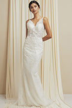 Load image into Gallery viewer, Elegant White Lace Sheath Wedding Dress with Detachable Overskirt
