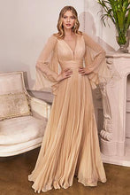 Load image into Gallery viewer, Bella Mon Cherie Champagne Gold Pleated Bell Sleeve Chiffon Maxi Gown